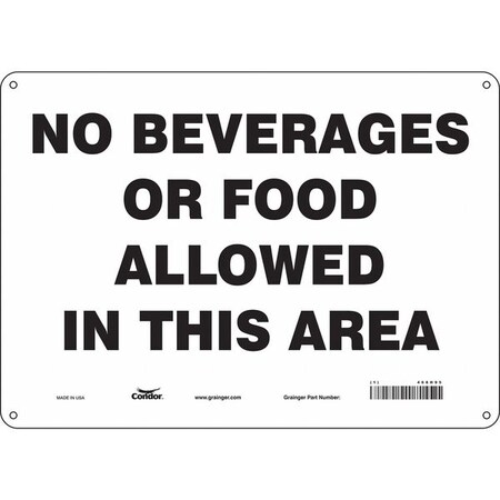 No Beverages Or Food Allowed In This Area, 14 in x 10 in, Horizontal Rectangle, Polyethylene, 468H95 MPN:468H95