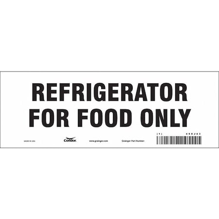 Refrigerator For Food Only, 10 in W x 3 1/2 in H, Vertical Rectangle, Vinyl, 468J43, PK10 MPN:468J43
