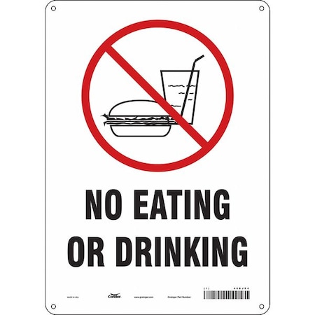 No Eating Or Drinking, 10 in W x 14 in H, Vertical Rectangle, Aluminum, 468J54 MPN:468J54