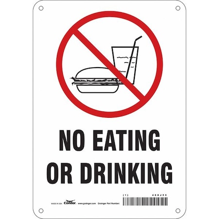 No Eating Or Drinking, 7 in W x 10 in H, Horizontal Rectangle, Polyethylene, 468J56 MPN:468J56