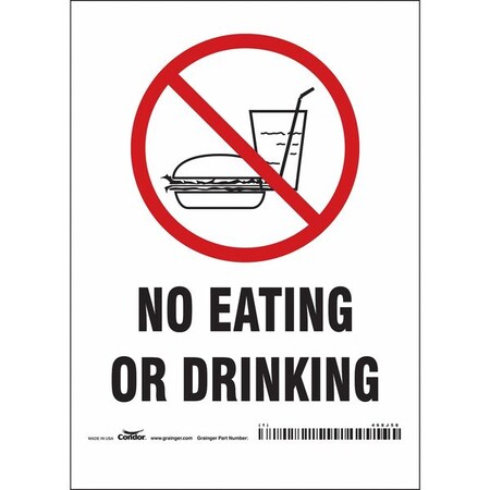 No Eating Or Drinking, 5 in W x 7 in H, Vertical Rectangle, Vinyl, 468J58 MPN:468J58