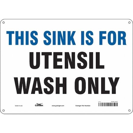 This Sink Is For Utensil Wash Only, 14 in W x 10 in H, Horizontal Rectangle, Polyethylene, 468J94 MPN:468J94