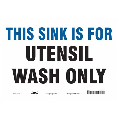 This Sink Is For Utensil Wash Only, 14 in W x 10 in H, Horizontal Rectangle, Vinyl, 468J96 MPN:468J96