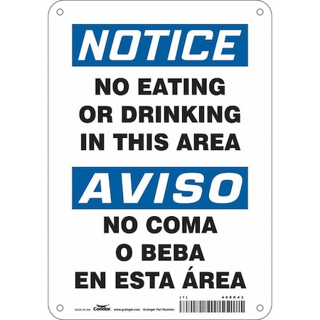 Notice/Aviso, No Eating Or Drinking In This Area/No Coma O Beba En Esta Area, 7 in x 10 in, 468K42 MPN:468K42