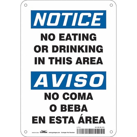 Notice/Aviso, No Eating Or Drinking In This Area/No Coma O Beba En Esta Area, 7 in x 10 in, 468K46 MPN:468K46