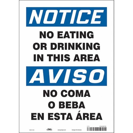 Notice/Aviso, No Eating Or Drinking In This Area/No Coma O Beba En Esta Area, 10 in x 14 in, 468K50 MPN:468K50
