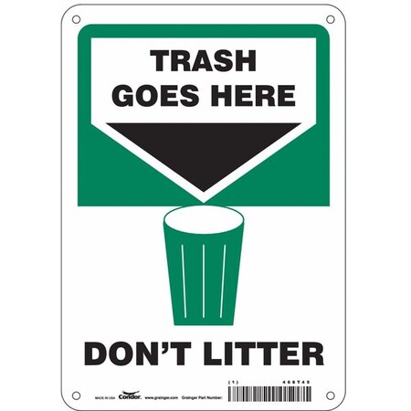 Don't Litter, 7 in W x 10 in H, Horizontal Rectangle, Polyethylene, 468T45 MPN:468T45