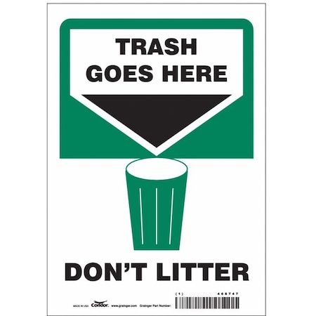 Don't Litter, 7 in W x 10 in H, Horizontal Rectangle, Vinyl, 468T47 MPN:468T47