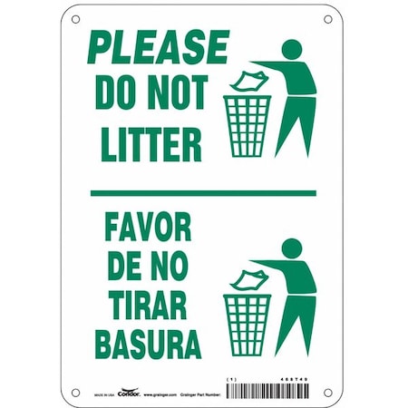 Please Do Not Litter/Favor De No Tirar Basura, 7 in x 10 in, Horizontal Rectangle, Aluminum, 468T49 MPN:468T49