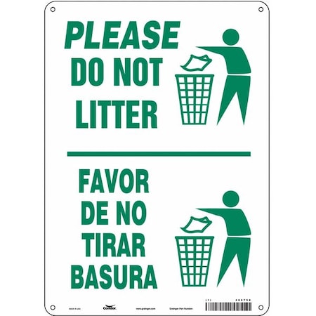 Please Do Not Litter/Favor De No Tirar Basura, 10 in x 14 in, Vertical Rectangle, Aluminum, 468T50 MPN:468T50