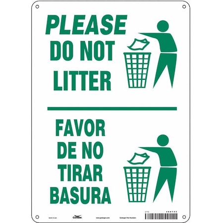 Please Do Not Litter/Favor De No Tirar Basura, 10 in W x 14 in H, Rectangle, Polyethylene, 468T52 MPN:468T52