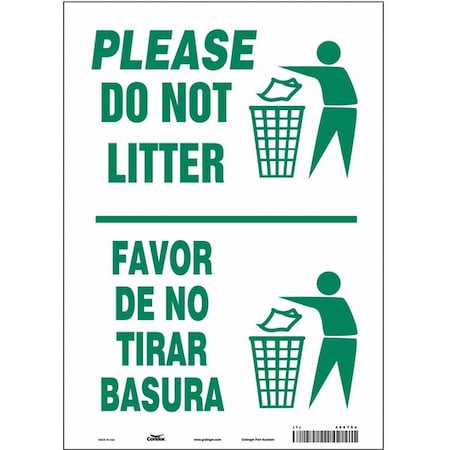 Please Do Not Litter/Favor De No Tirar Basura, 10 in W x 14 in H, Vertical Rectangle, Vinyl, 468T54 MPN:468T54