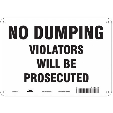 No Dumping Violators Will Be Prosecuted, 10 in W x 7 in H, Vertical Rectangle, Aluminum, 468T61 MPN:468T61