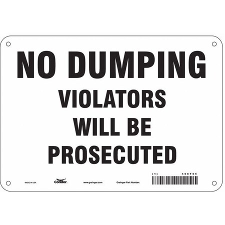 No Dumping Violators Will Be Prosecuted, 10 in W x 7 in H, Vertical Rectangle, Polyethylene, 468T65 MPN:468T65