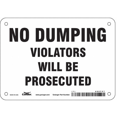 No Dumping Violators Will Be Prosecuted, 7 in W x 5 in H, Horizontal Rectangle, Vinyl, 468T67 MPN:468T67