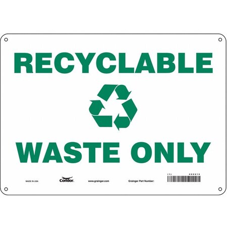 Recyclable Waste Only, 14 in W x 10 in H, Horizontal Rectangle, Polyethylene, 468U16 MPN:468U16