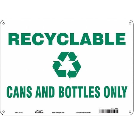 Recyclable Cans And Bottles Only, 14 in W x 10 in H, Horizontal Rectangle, Polyethylene, 468U23 MPN:468U23