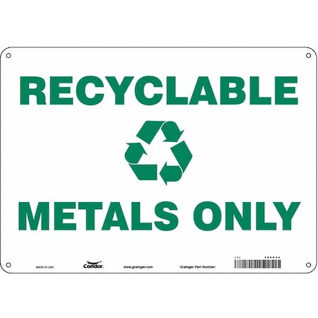 Recyclable Metals Only, 14 in W x 10 in H, Horizontal Rectangle, Aluminum, 468U34 MPN:468U34