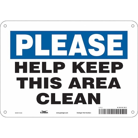 HELP KEEP THIS ROOM CLEAN, 10 in W x 7 in H, Vertical Rectangle, Polyethylene, 468V85 MPN:468V85