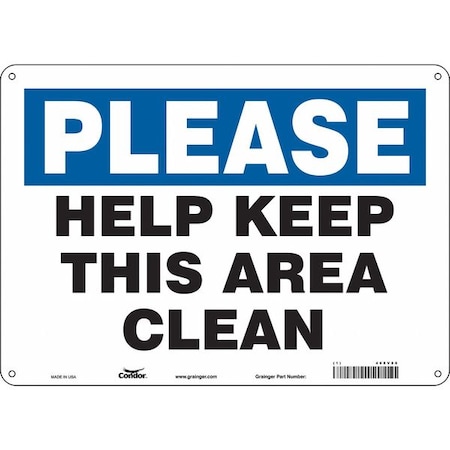 HELP KEEP THIS ROOM CLEAN, 14 in W x 10 in H, Horizontal Rectangle, Polyethylene, 468V86 MPN:468V86