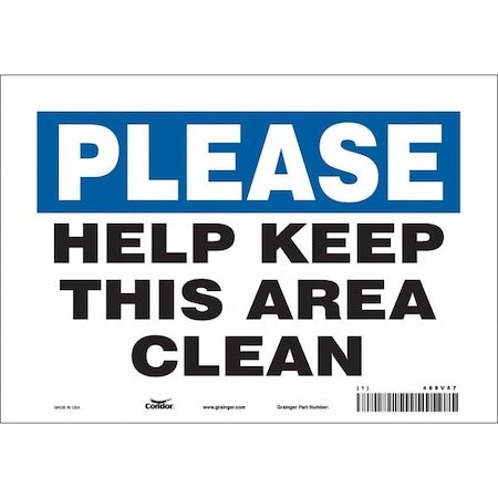 HELP KEEP THIS ROOM CLEAN, 10 in W x 7 in H, Vertical Rectangle, Vinyl, 468V87 MPN:468V87