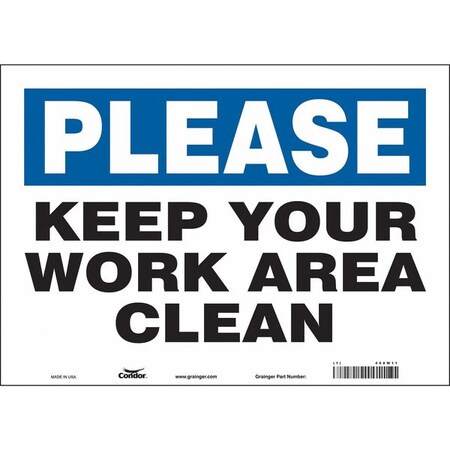 KEEP YOUR WORK AREA CLEAN, 14 in W x 10 in H, Horizontal Rectangle, Vinyl, 468W11 MPN:468W11