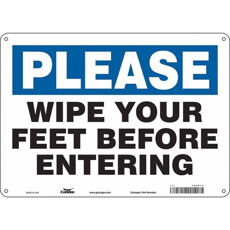 WIPE YOUR FEET BEFORE ENTERING, 14 in W x 10 in H, Horizontal Rectangle, Aluminum, 468W19 MPN:468W19
