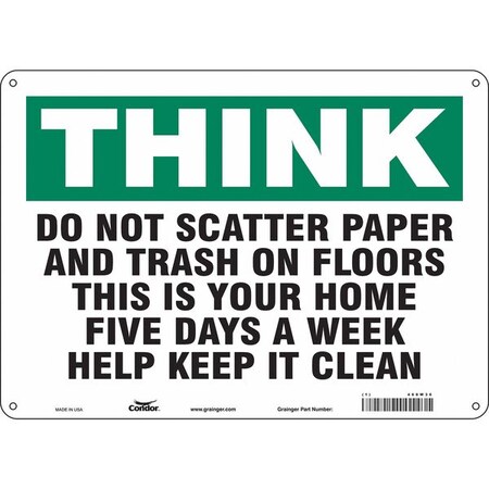 THINK, Do Not Scatter Paper and Trash On Floors, 14 in x 10 in, Rectangle, Polyethylene, 468W36 MPN:468W36