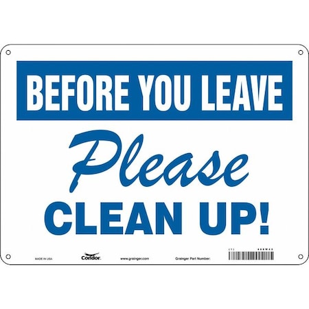 PLEASE CLEAN UP!, 14 in W x 10 in H, Horizontal Rectangle, Polyethylene, 468W42 MPN:468W42