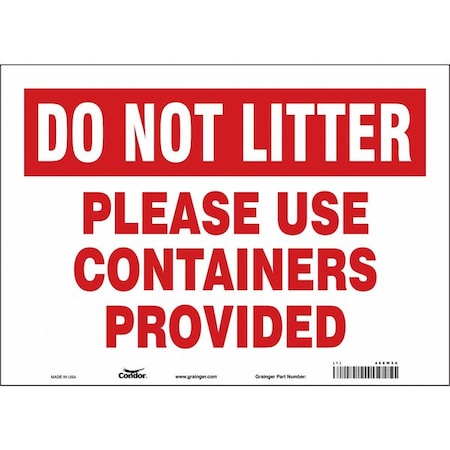 PLEASE USE CONTAINERS PROVIDED, 14 in W x 10 in H, Horizontal Rectangle, Vinyl, 468W56 MPN:468W56