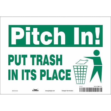 PUT TRASH IN ITS PLACE, 10 in W x 7 in H, Vertical Rectangle, Vinyl, 468W61 MPN:468W61