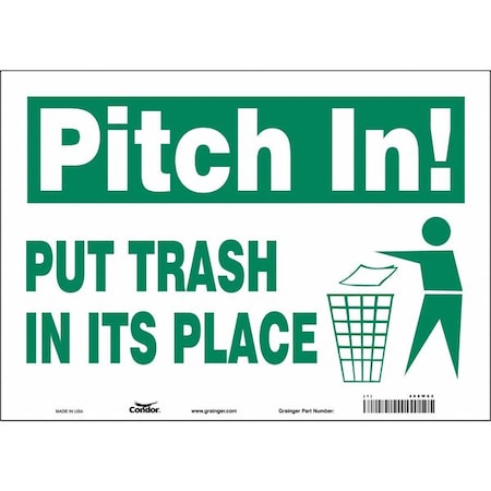 PUT TRASH IN ITS PLACE, 14 in W x 10 in H, Horizontal Rectangle, Vinyl, 468W62 MPN:468W62
