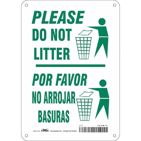 PLEASE DO NOT LITTER/POR FAVOR NO ARROJAR BASURAS, 7 in W x 10 in H, Horizontal Rectangle, 468W74 MPN:468W74