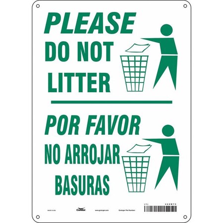 PLEASE DO NOT LITTER/POR FAVOR NO ARROJAR BASURAS, 10 in W x 14 in H, Vertical Rectangle, 468W75 MPN:468W75