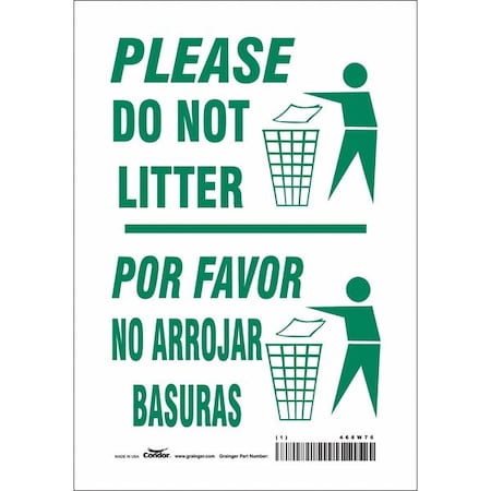 PLEASE DO NOT LITTER/POR FAVOR NO ARROJAR BASURAS, 7 in W x 10 in H, Horizontal Rectangle, 468W76 MPN:468W76
