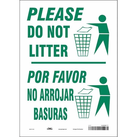 PLEASE DO NOT LITTER/POR FAVOR NO ARROJAR BASURAS, 10 in W x 14 in H, Vertical Rectangle, 468W77 MPN:468W77