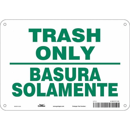 TRASH ONLY/BASURA SOLAMENTE, 10 in W x 7 in H, Vertical Rectangle, Aluminum, 468Y06 MPN:468Y06