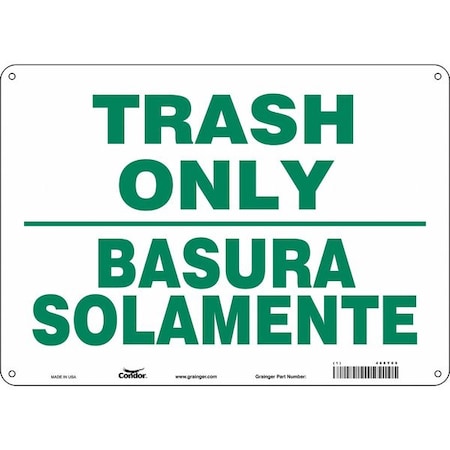 TRASH ONLY/BASURA SOLAMENTE, 14 in W x 10 in H, Horizontal Rectangle, Polyethylene, 468Y09 MPN:468Y09