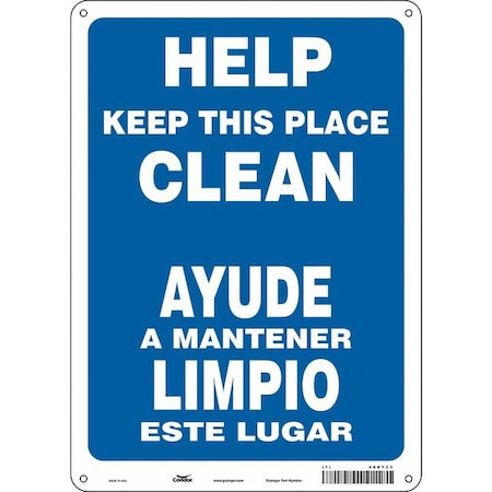 HELP KEEP THIS PLACE CLEAN/AYUDE A MANTENER ESTA AREA LIMPIA, 10 in W x 14 in H, Aluminum, 468Y23 MPN:468Y23