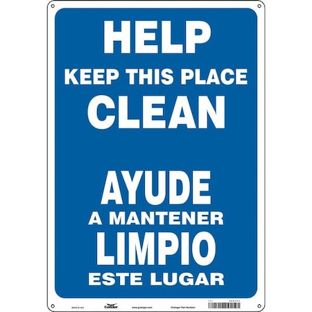 HELP KEEP THIS PLACE CLEAN/AYUDE A MANTENER ESTA AREA LIMPIA, 14 in W x 20 in H, Aluminum, 468Y24 MPN:468Y24