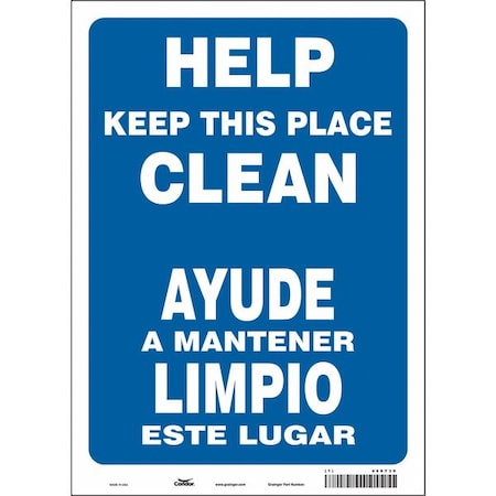 HELP KEEP THIS PLACE CLEAN/AYUDE A MANTENER ESTA AREA LIMPIA, 10 in W x 14 in H, Vinyl, 468Y30 MPN:468Y30