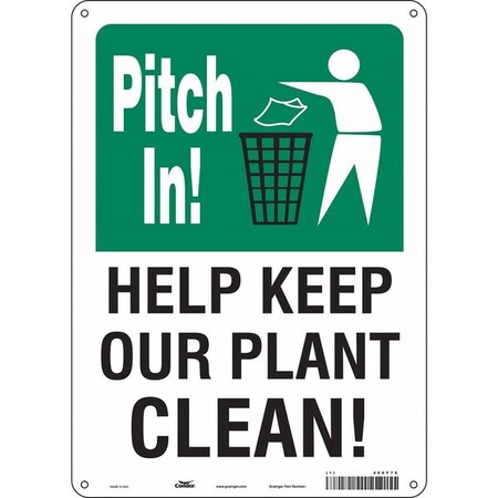 HELP KEEP OUR PLANT CLEAN!, 10 in W x 14 in H, Vertical Rectangle, Aluminum, 468Y79 MPN:468Y79