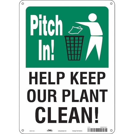 HELP KEEP OUR PLANT CLEAN!, 10 in W x 14 in H, Vertical Rectangle, Polyethylene, 468Y81 MPN:468Y81