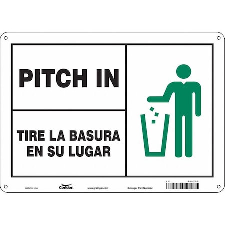 PITCH IN/TIRE LA BASURA EN SU LUGAR, 14 in W x 10 in H, Horizontal Rectangle, Aluminum, 468Y85 MPN:468Y85