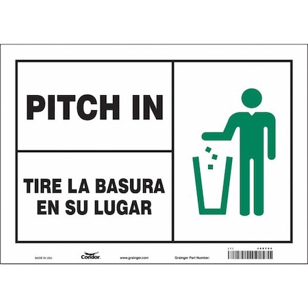 PITCH IN/TIRE LA BASURA EN SU LUGAR, 14 in W x 10 in H, Horizontal Rectangle, Vinyl, 468Y90 MPN:468Y90