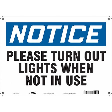 PLEASE TURN OUT LIGHTS WHEN NOT IN USE, 14 in W x 10 in H, Horizontal Rectangle, Aluminum, 468Z57 MPN:468Z57