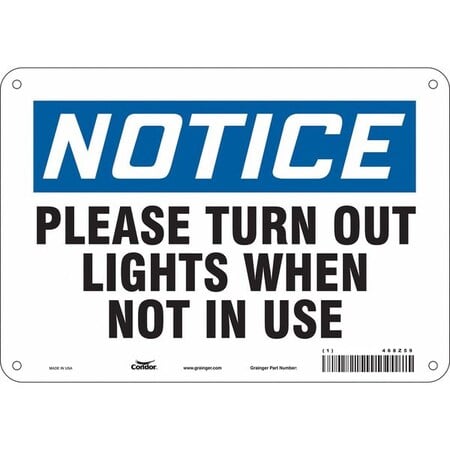 PLEASE TURN OUT LIGHTS WHEN NOT IN USE, 10 in W x 7 in H, Vertical Rectangle, Polyethylene, 468Z59 MPN:468Z59