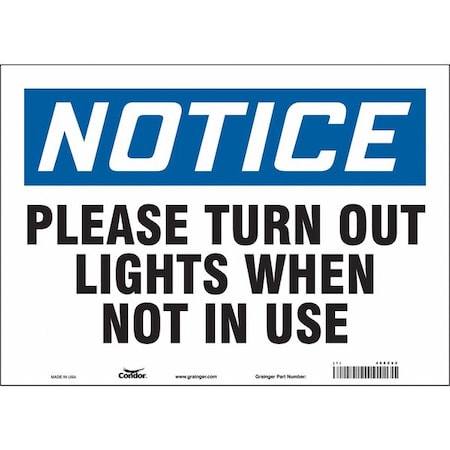 PLEASE TURN OUT LIGHTS WHEN NOT IN USE, 14 in W x 10 in H, Horizontal Rectangle, Vinyl, 468Z62 MPN:468Z62
