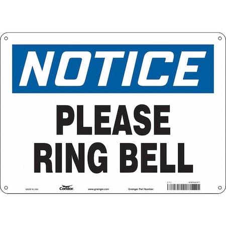 Notice, PLEASE RING BELL, 14 in W x 10 in H, Horizontal Rectangle, Aluminum, 469A27 MPN:469A27