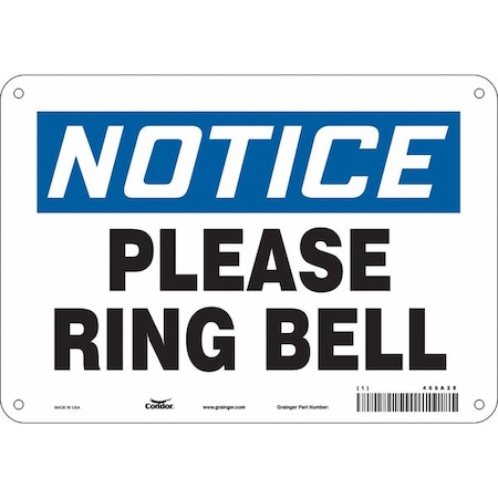 Notice, PLEASE RING BELL, 10 in W x 7 in H, Vertical Rectangle, Polyethylene, 469A28 MPN:469A28